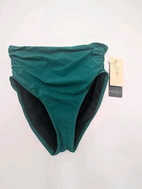 Profile by Gottex Womens High Waisted Ruched Bikini Bottom 10 ELerald Green NWT